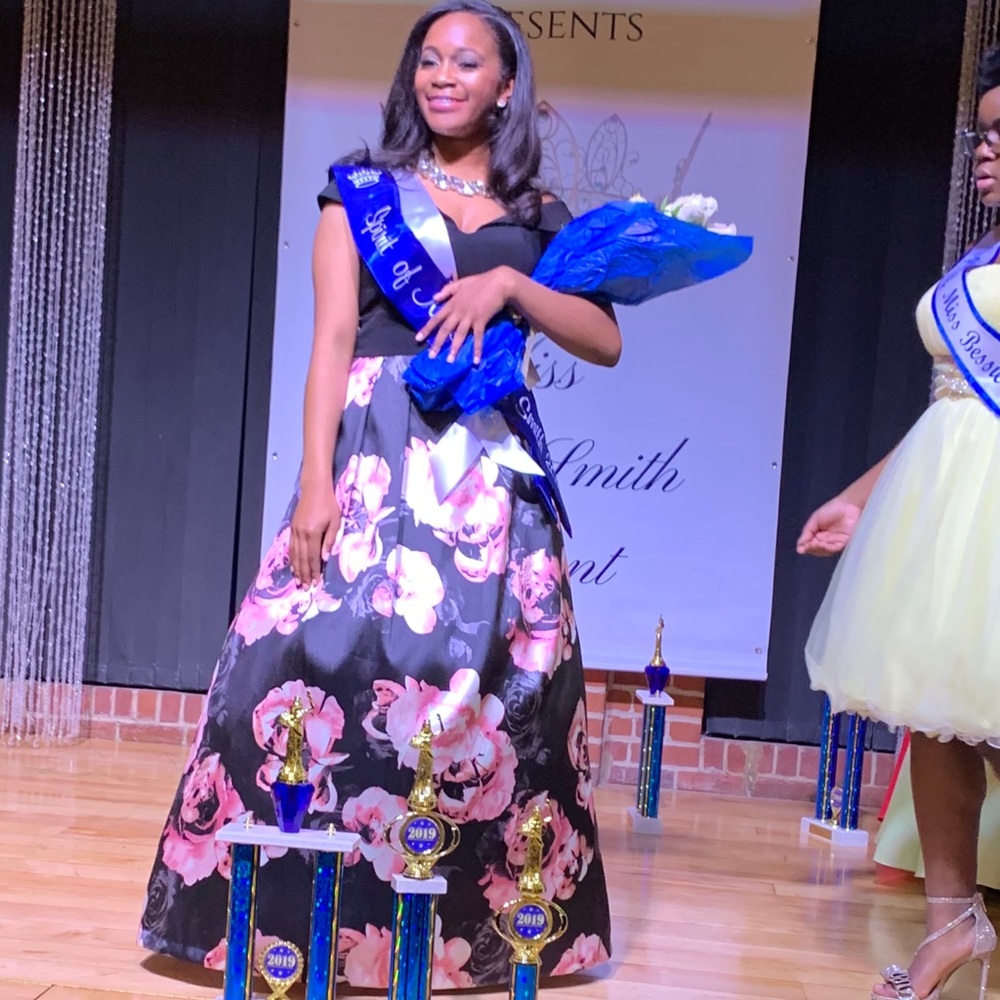 Off-the-Shoulder Floral Jersey and Satin Ball Gown